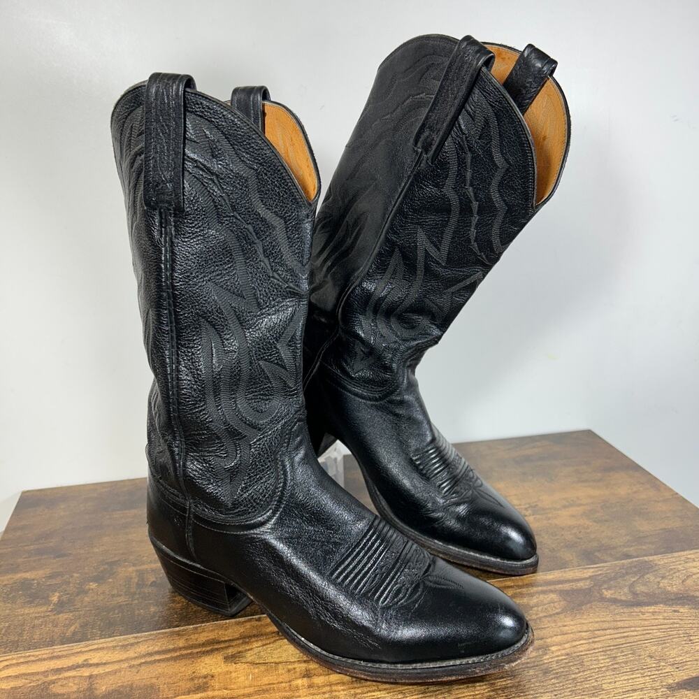 Lucchese Mens 7.5 EE Extra Wide Black Western Boots USA
